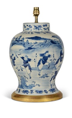 Kangxi Style Blue and White Chinese Porcelain Table Lamp, circa 1860