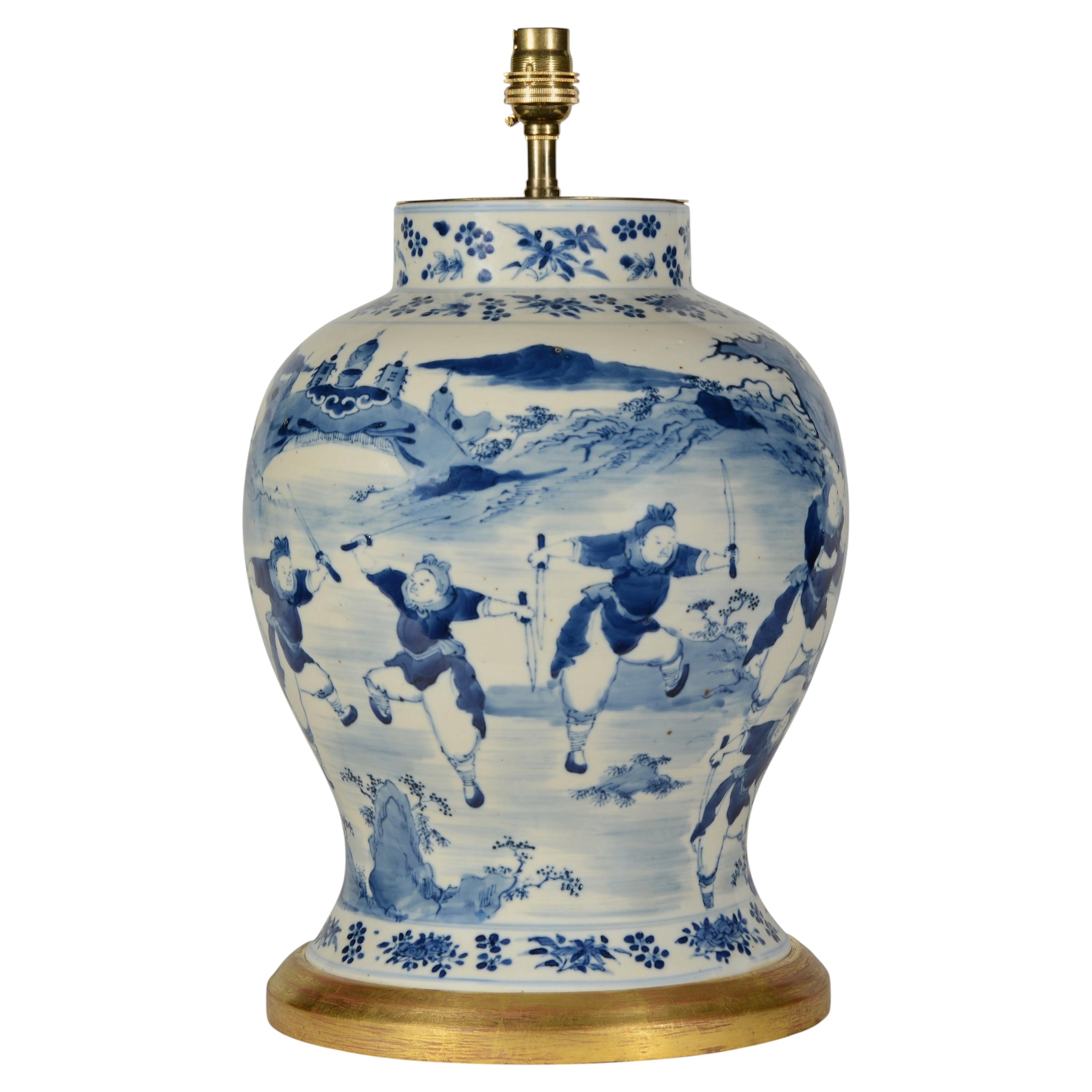 Kangxi Style Blue and White Chinese Porcelain Table Lamp, circa 1860