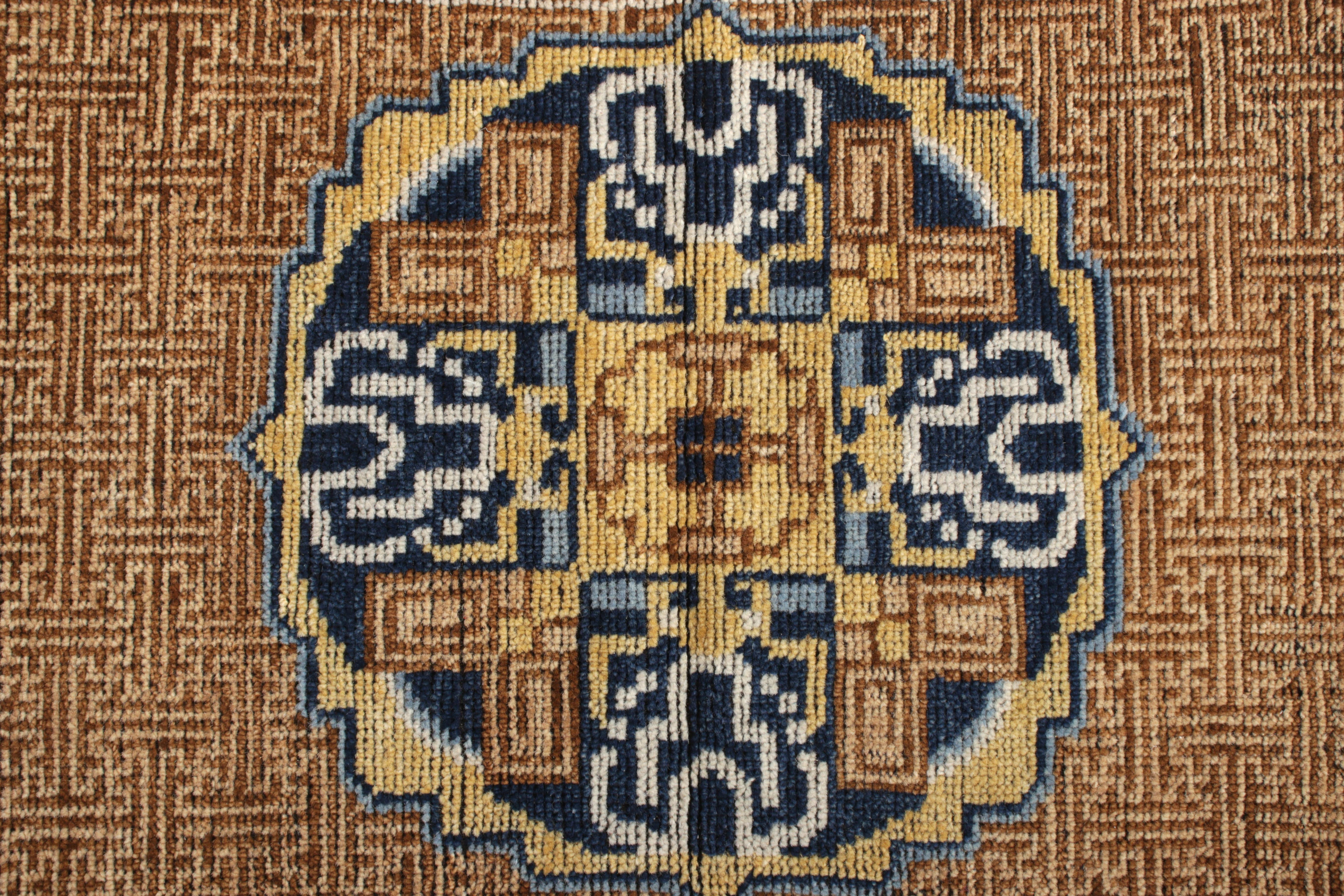 Indian Kangxi Style Rug in Beige Brown and Blue Medallion Pattern by Rug & Kilim For Sale