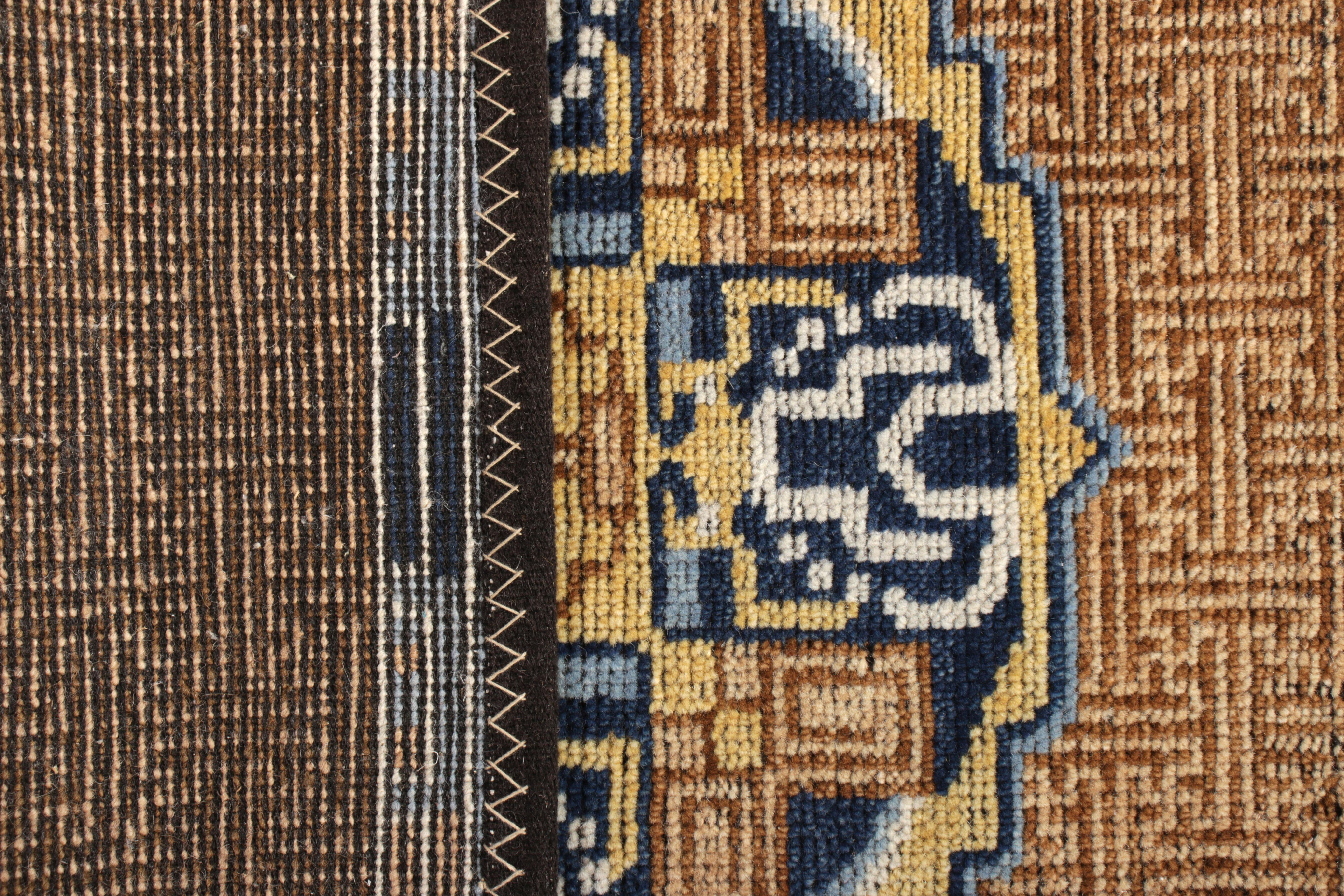 Hand-Woven Kangxi Style Rug in Beige Brown and Blue Medallion Pattern by Rug & Kilim For Sale