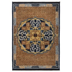 Kangxi Style Rug in Beige Brown and Blue Medallion Pattern by Rug & Kilim