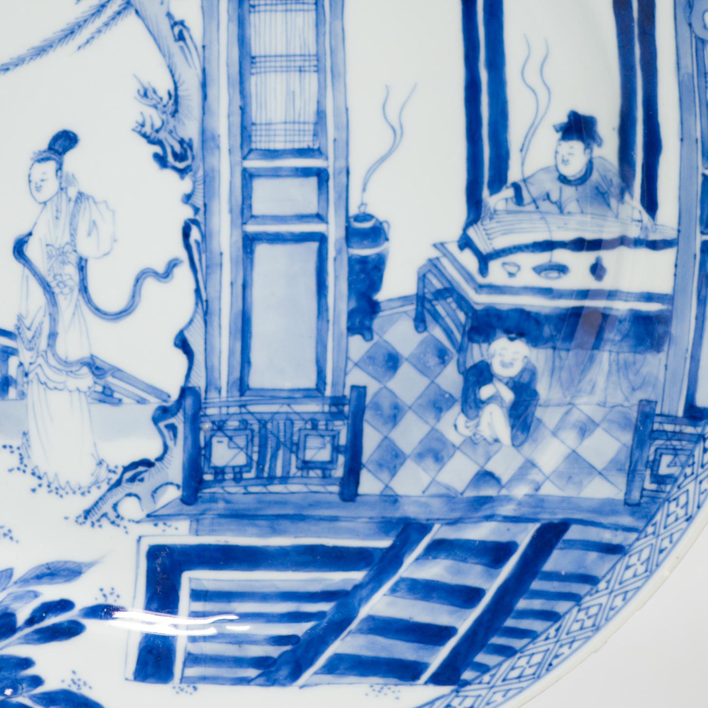 18th Century and Earlier Kangxi/Yongzheng Antique Chinese Porcelain Plate Romance of the Western Chamber For Sale