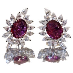 Kanjimull Earrings of Rubellite and diamonds