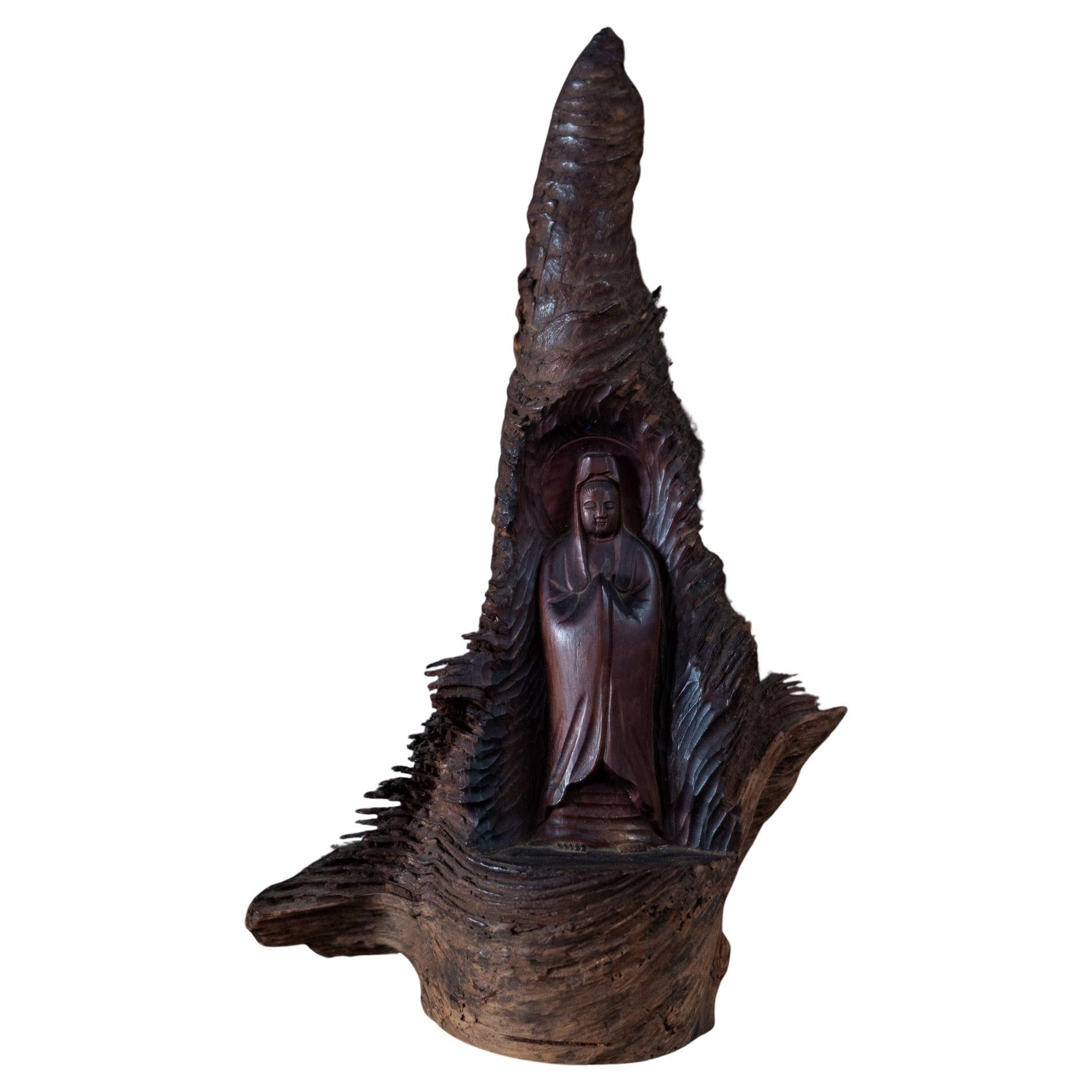 Kannon Statue in Organic Bark Form, Japan, 20th Century / Japanese, Sculpture For Sale