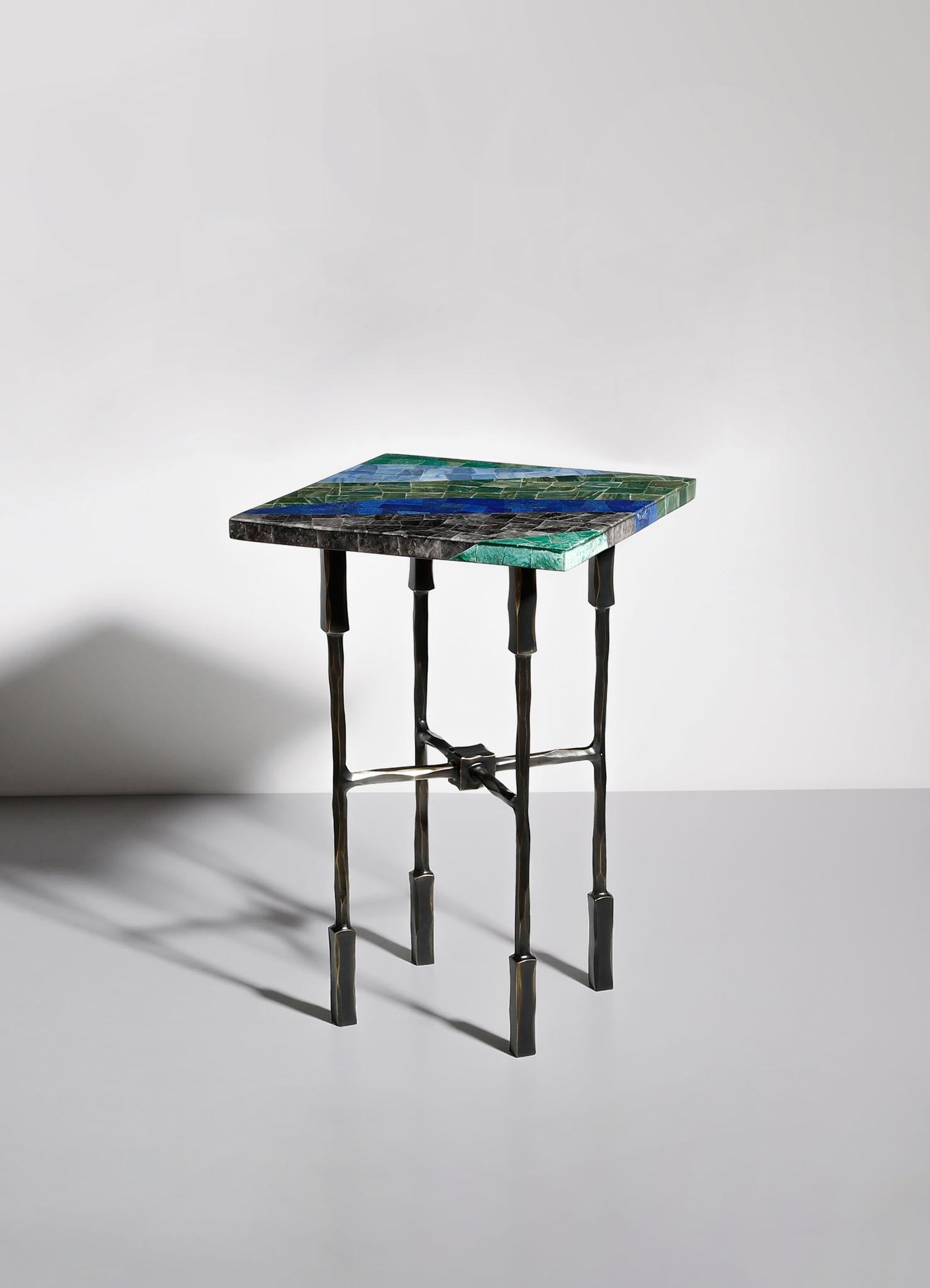 Contemporary Kannur Side Table Medium in Brass & Semi Precious Stones, Viya by Vikram Goyal For Sale