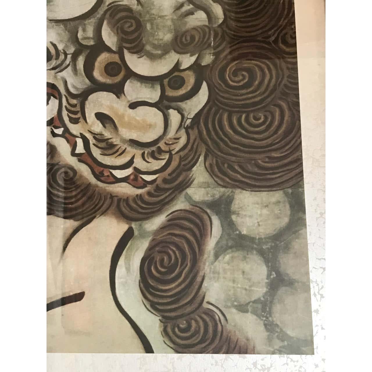 Blocco di legno di Karashishi Litografia di Kano Eitoku, Scuola di Kano in vendita 2