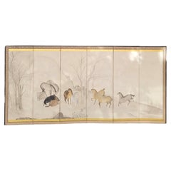 Kano School Japan Byôbu Screen “Wild Horses”, Kano School, Edo period