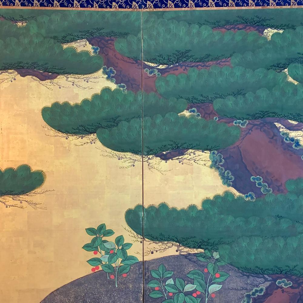 Edo  Kano school pine screen For Sale
