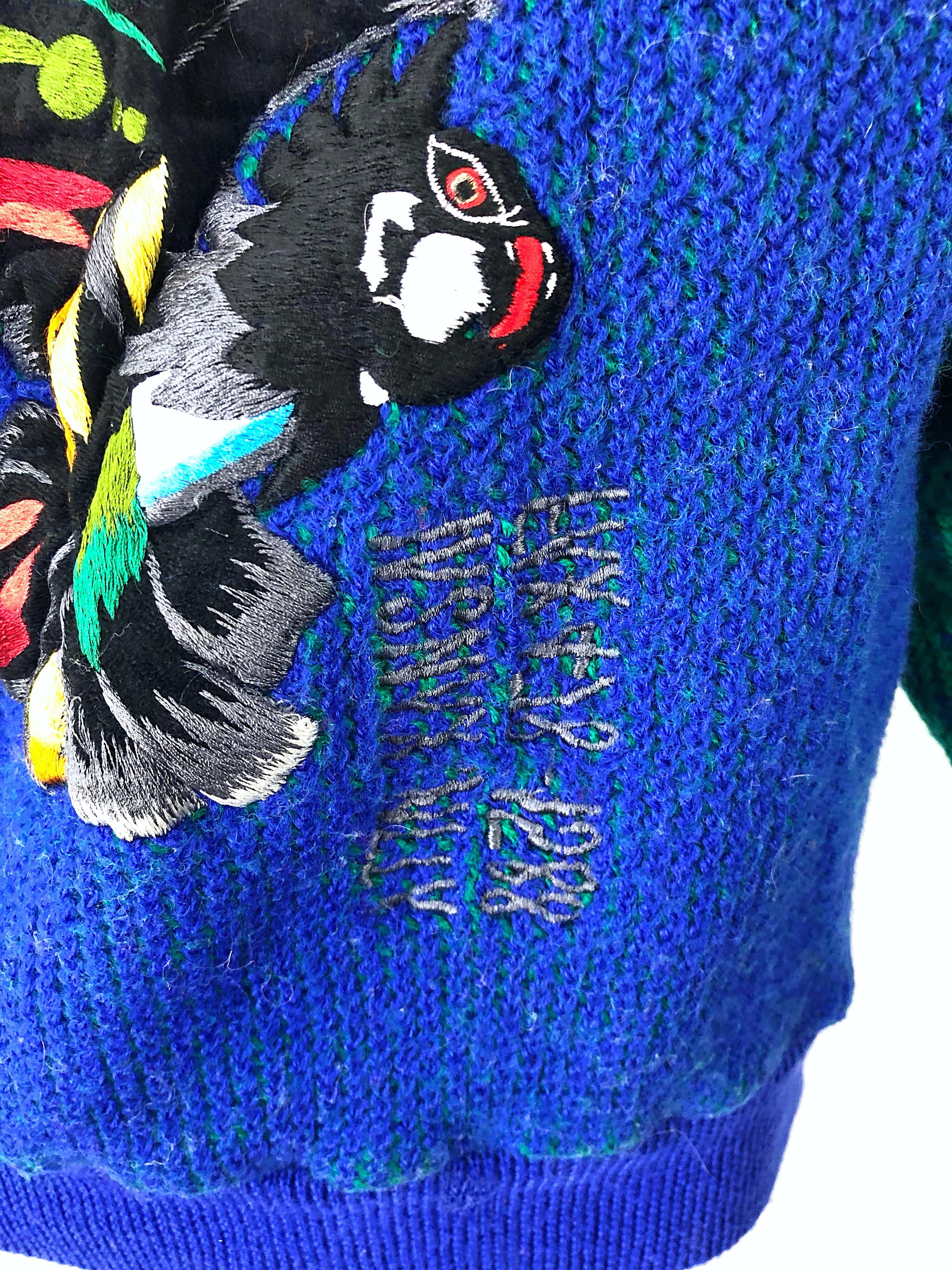 Kansai Yamamoto 1980s Riding Team Royal Blue Embroidered Novelty Wool Sweater For Sale 5