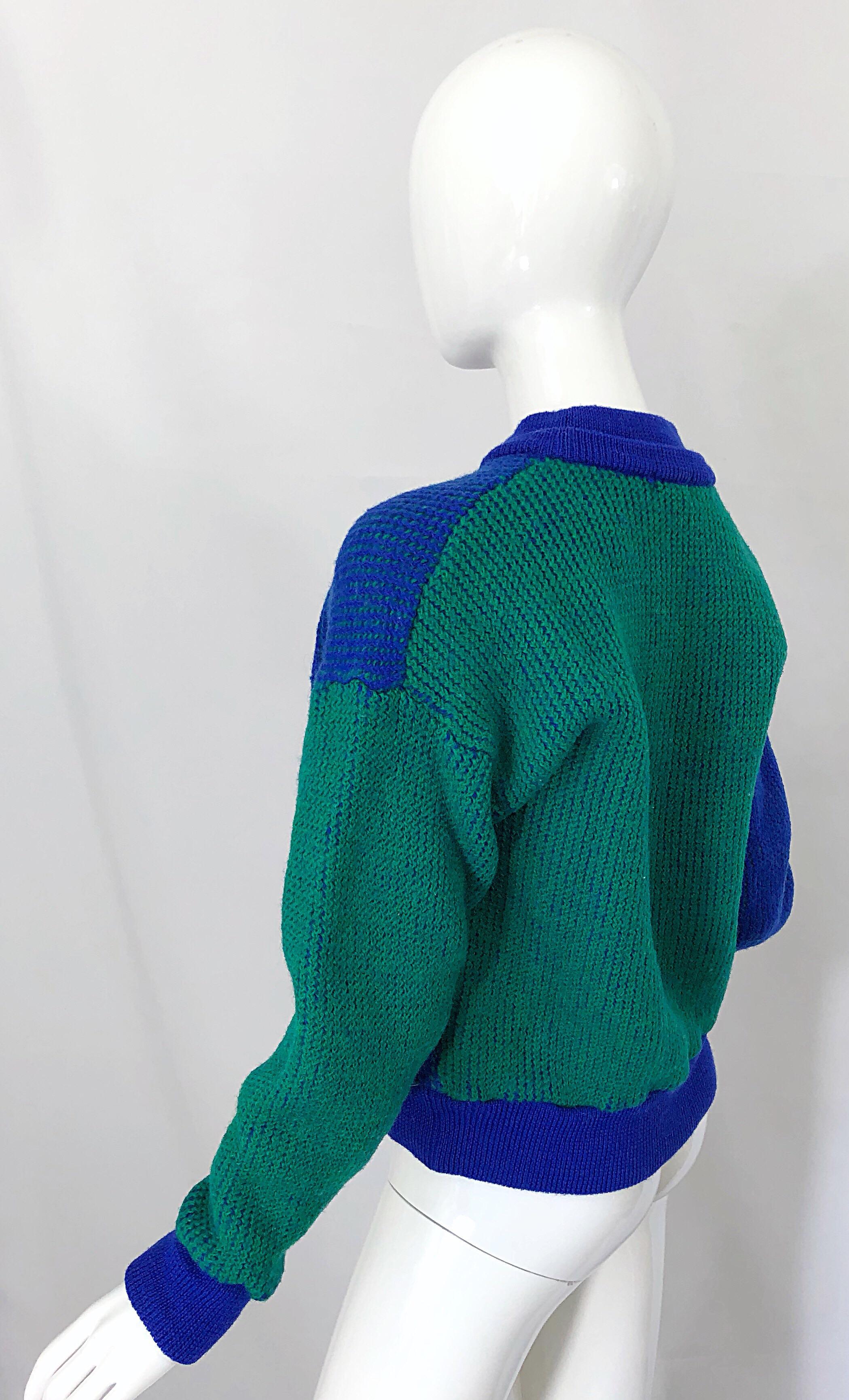 Kansai Yamamoto 1980, squadra di equitazione, maglione di lana ricamato in blu reale in vendita 9