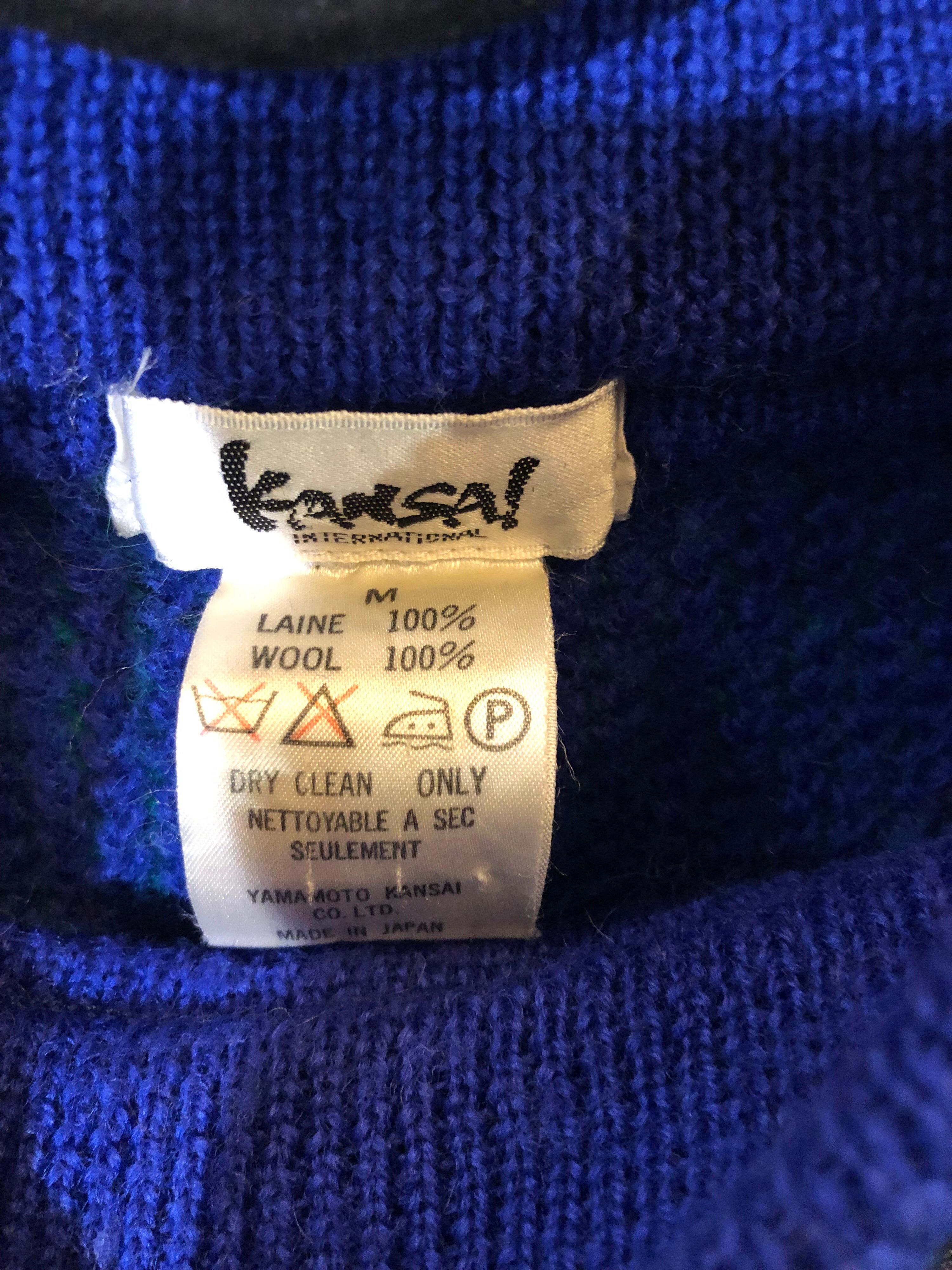 Kansai Yamamoto 1980, squadra di equitazione, maglione di lana ricamato in blu reale in vendita 11