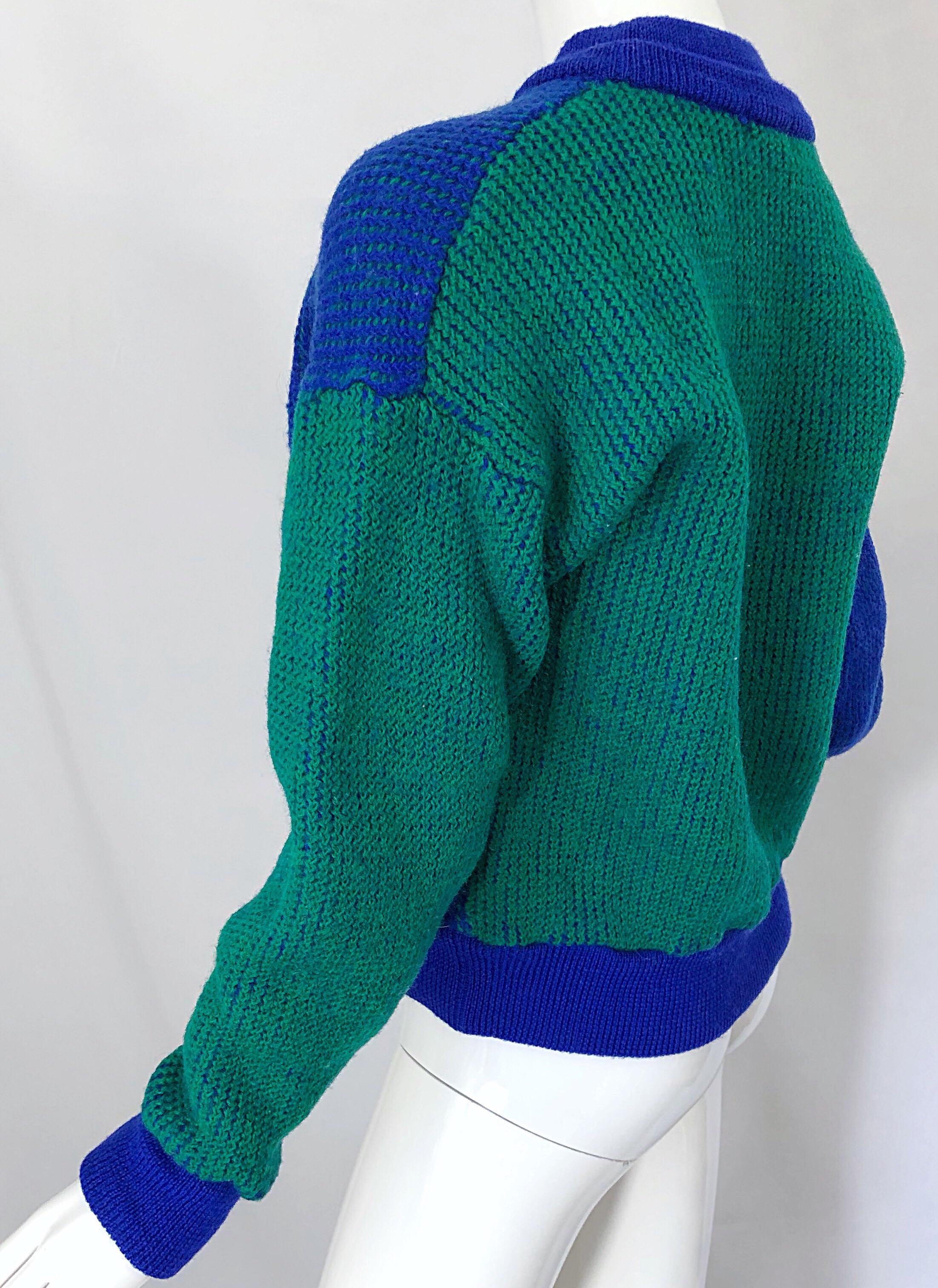 Kansai Yamamoto 1980, squadra di equitazione, maglione di lana ricamato in blu reale in vendita 2