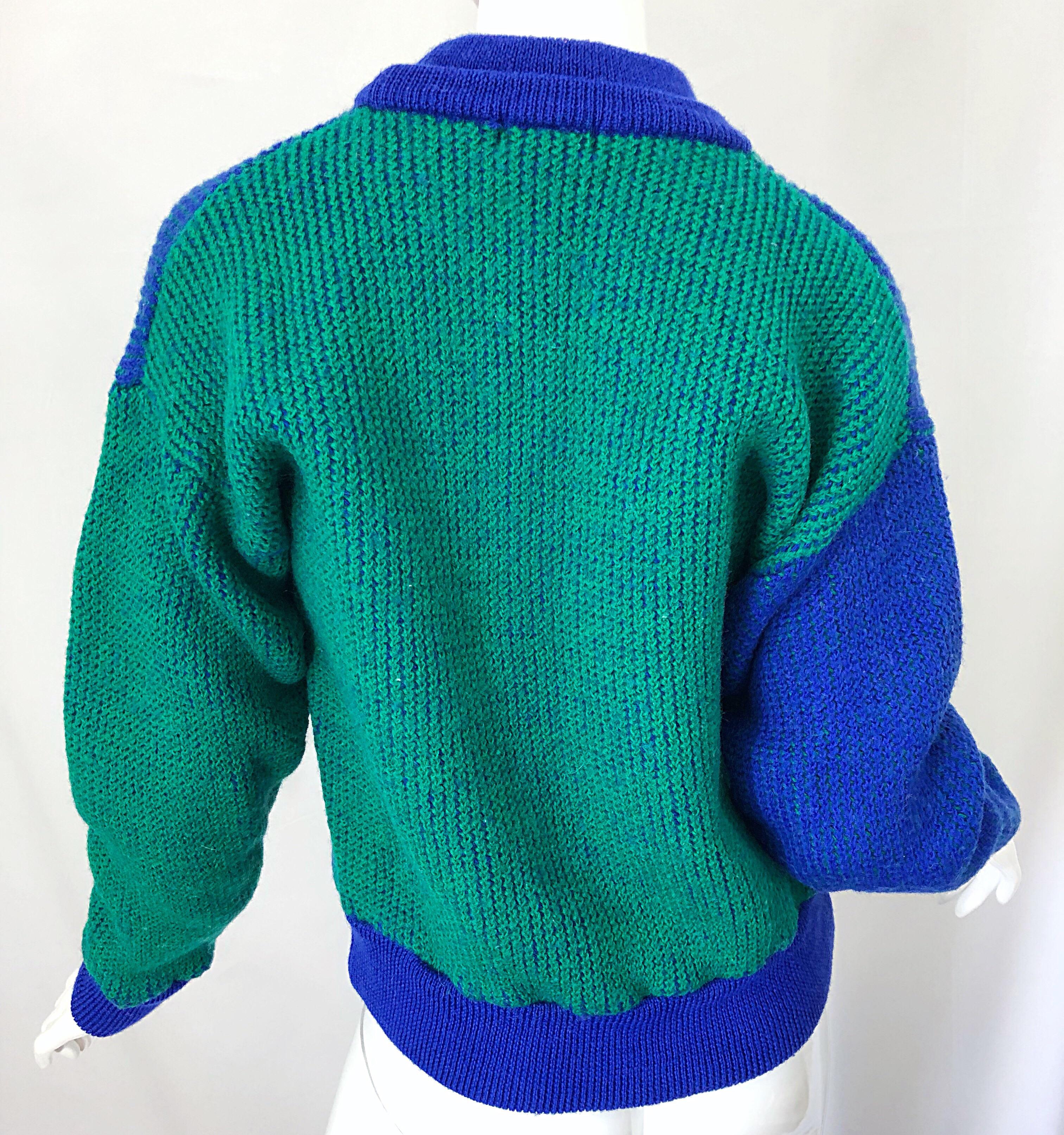 Kansai Yamamoto 1980s Riding Team Royal Blue Embroidered Novelty Wool Sweater For Sale 3