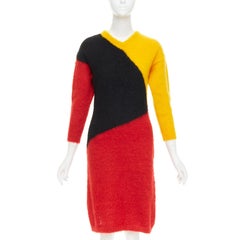 Kansai Yamamoto, abito vintage anni '80 in lana colorblocked rosso giallo nero