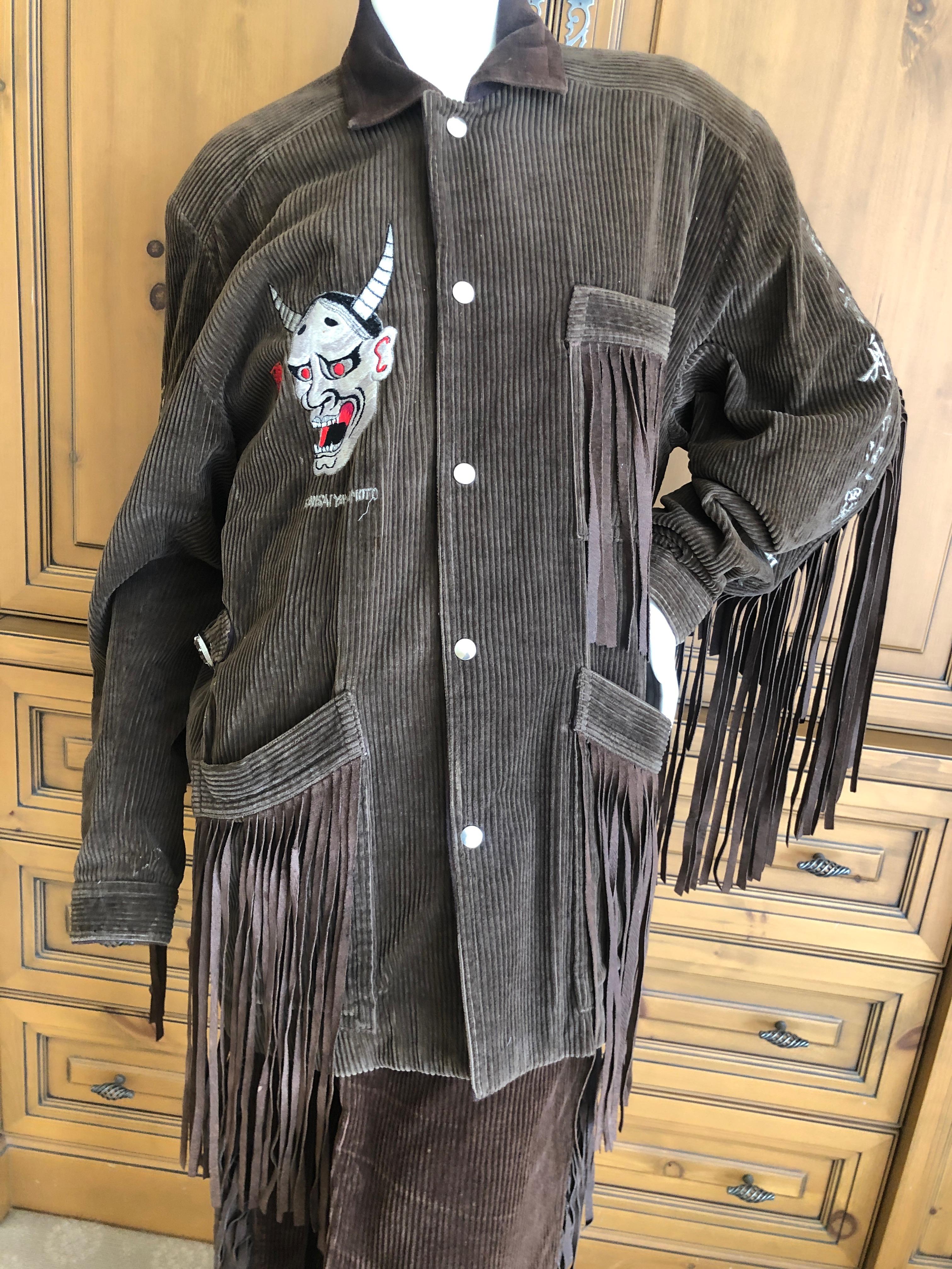 Black KANSAI YAMAMOTO 1981 Rare Collectible Unisex Embellished Jacket w Suede Fringe For Sale