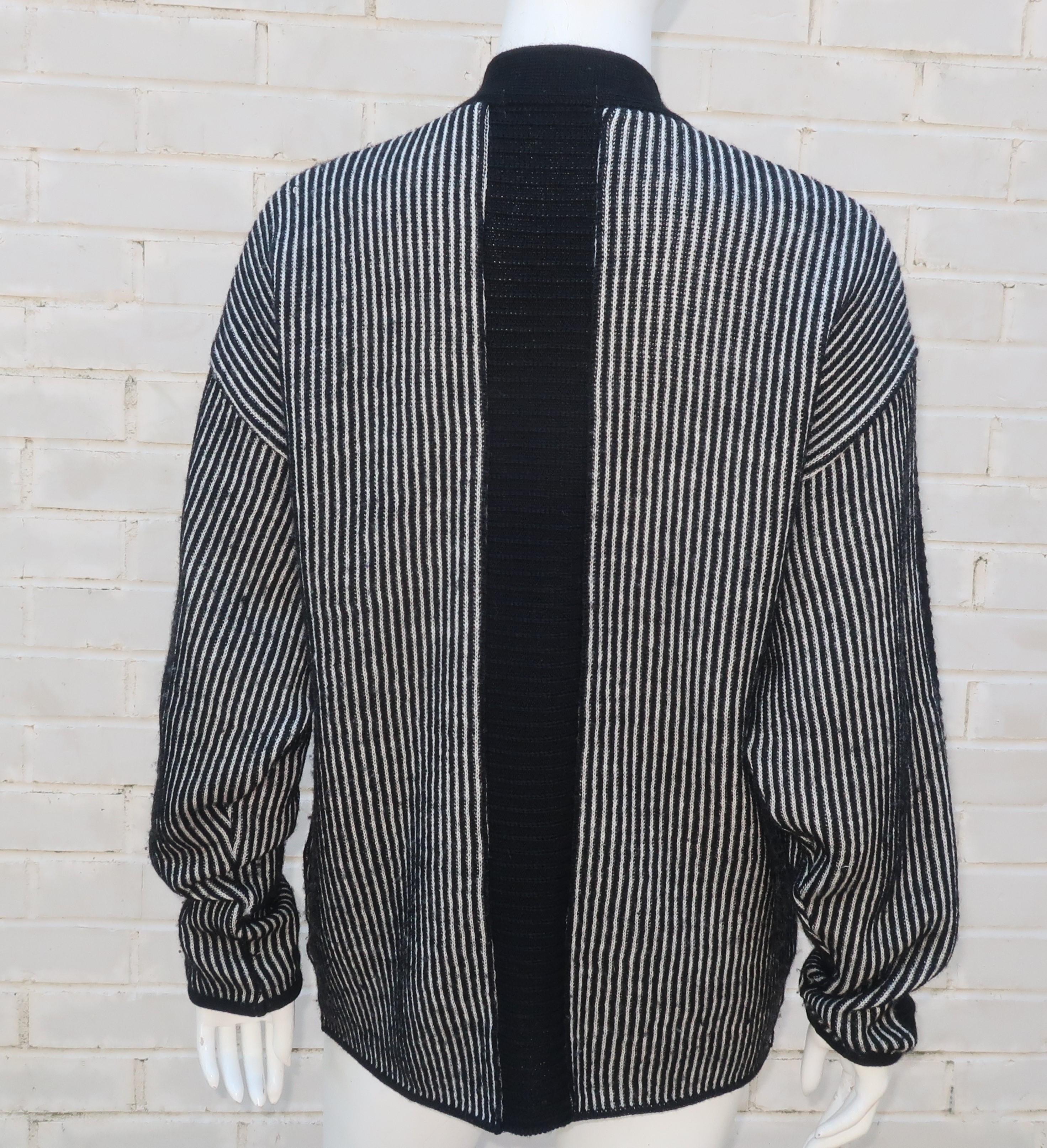 Kansai Yamamoto Black, White & Silver Beaded Wool Sweater, 1980's 5