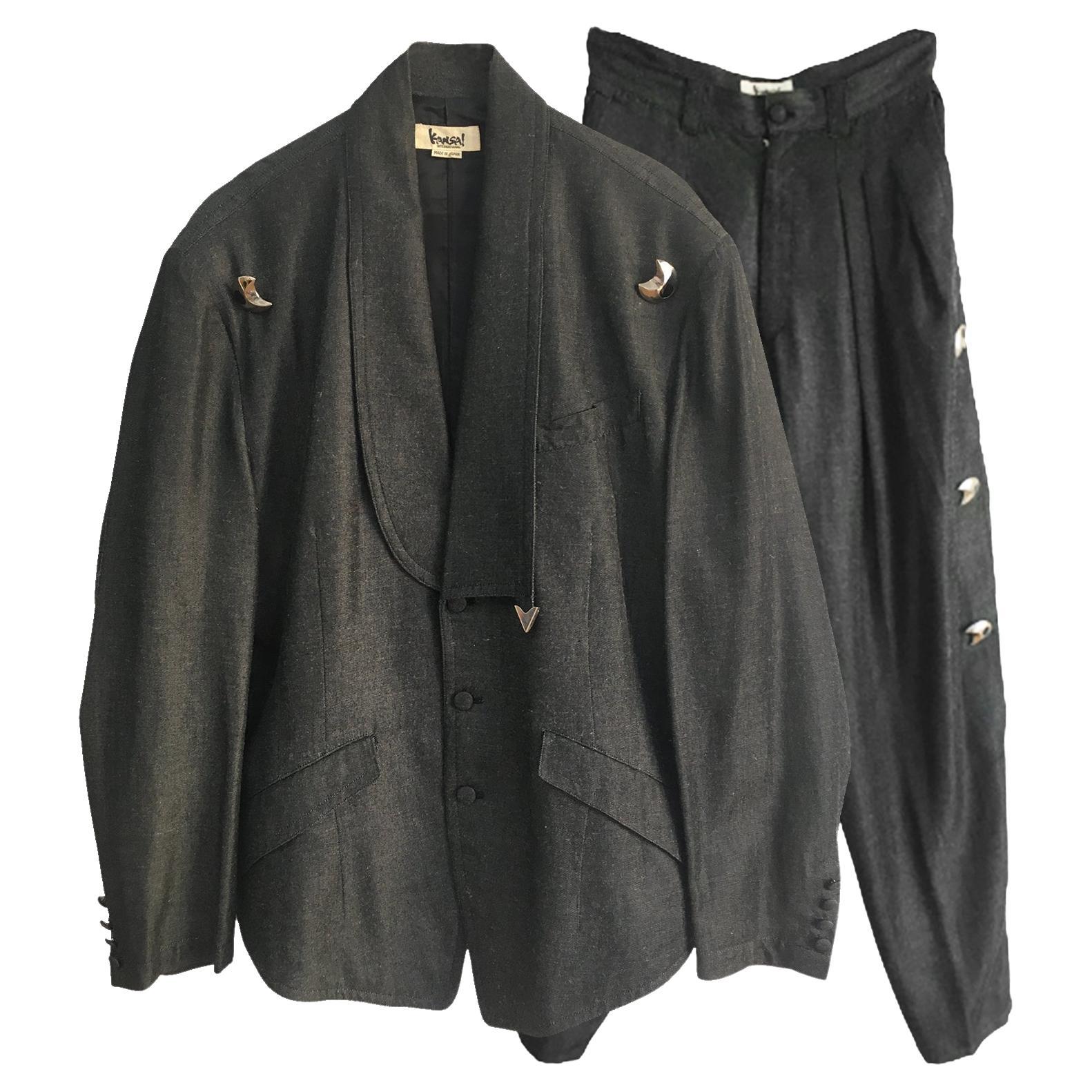 Kansai Yamamoto Dark Grey Jacket Pantsuit Circa Mid 80s For Sale