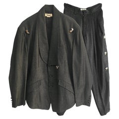 Kansai Yamamoto Dark Grey Jacket Pantsuit Circa Mid 80s