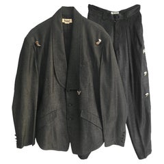 Kansai Yamamoto Chaqueta Gris Oscuro Pantsuit Circa Mid 80s