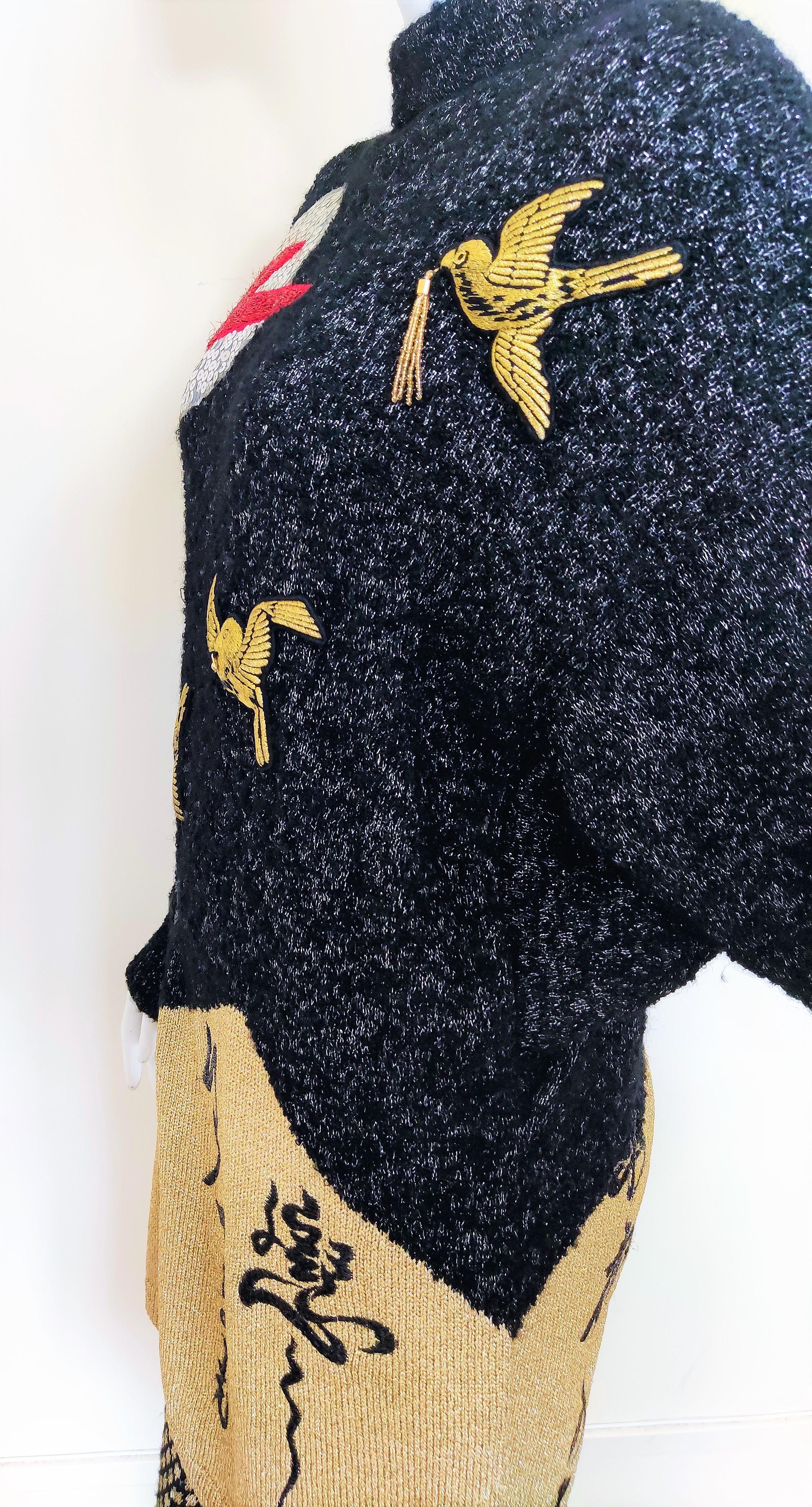 Kansai Yamamoto - Robe-pull vintage en lurex oiseau métallique avec imprimé oiseau en vente 8