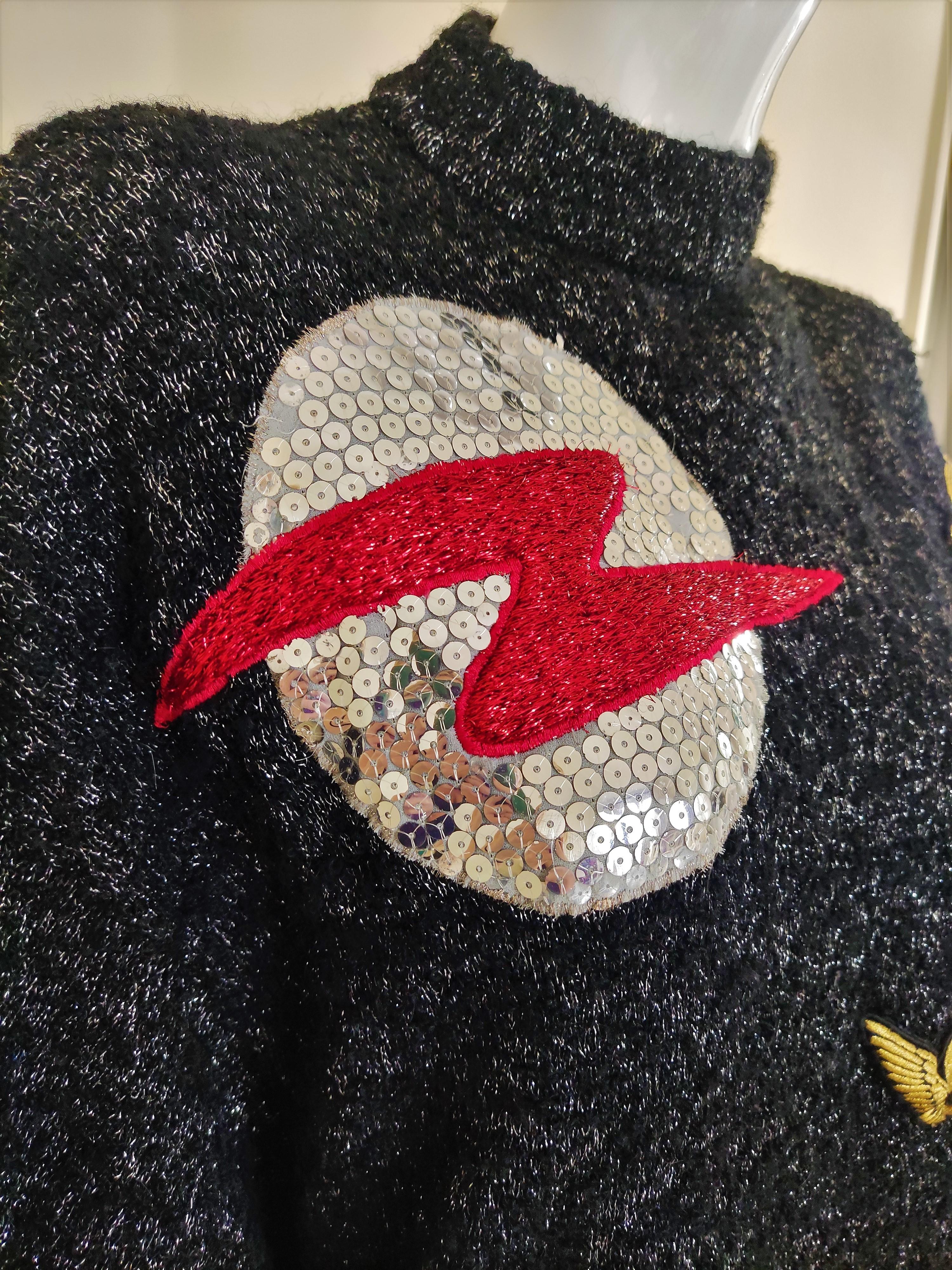 Noir Kansai Yamamoto - Robe-pull vintage en lurex oiseau métallique avec imprimé oiseau en vente