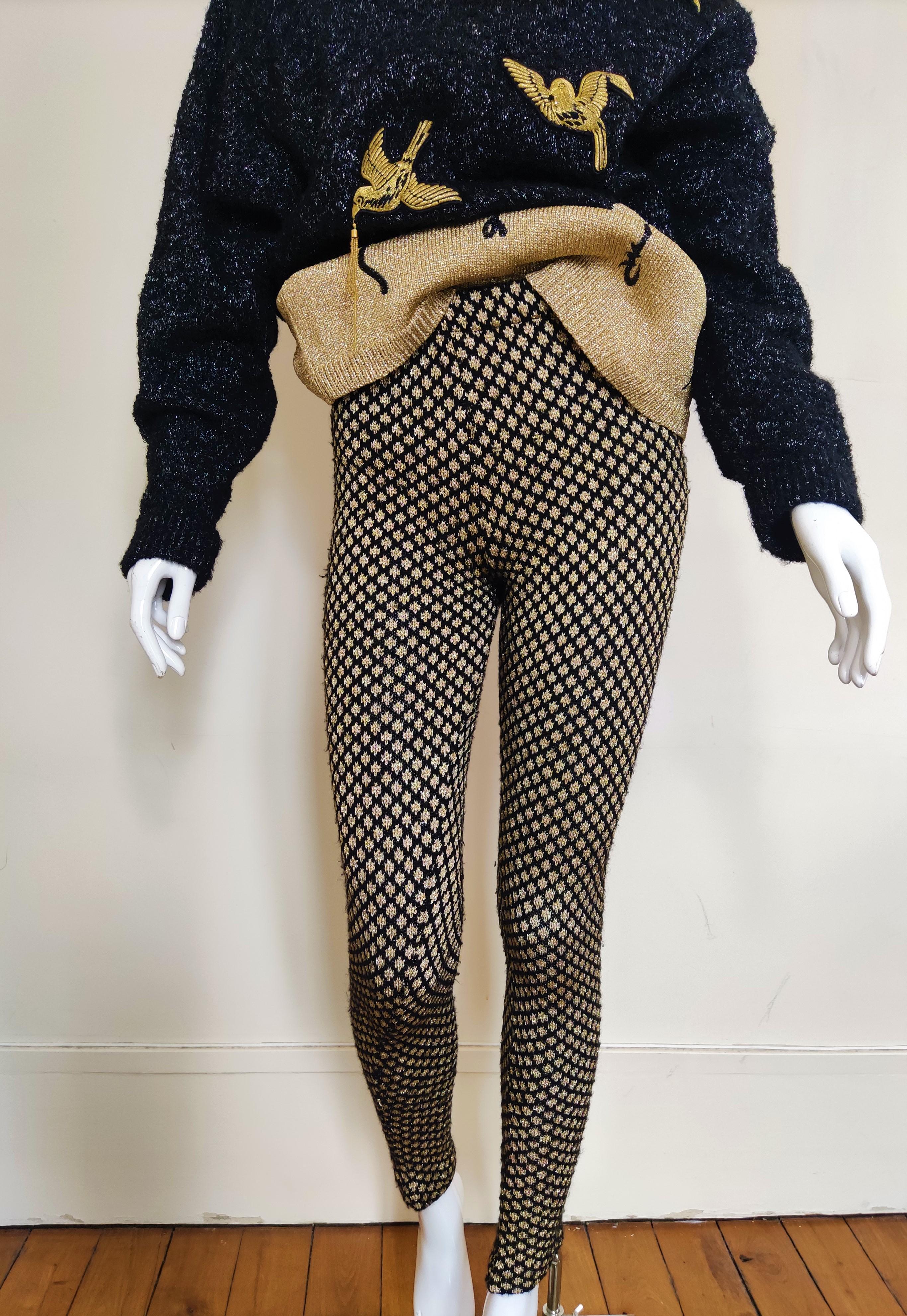 Kansai Yamamoto Japanischer Pullover-Anzug mit Vogel Lurex und Metallic-Muster im Angebot 3