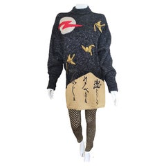 Kansai Yamamoto Japanese Bird Lurex Pigeon Metalic Vintage Sweater Dress Suit