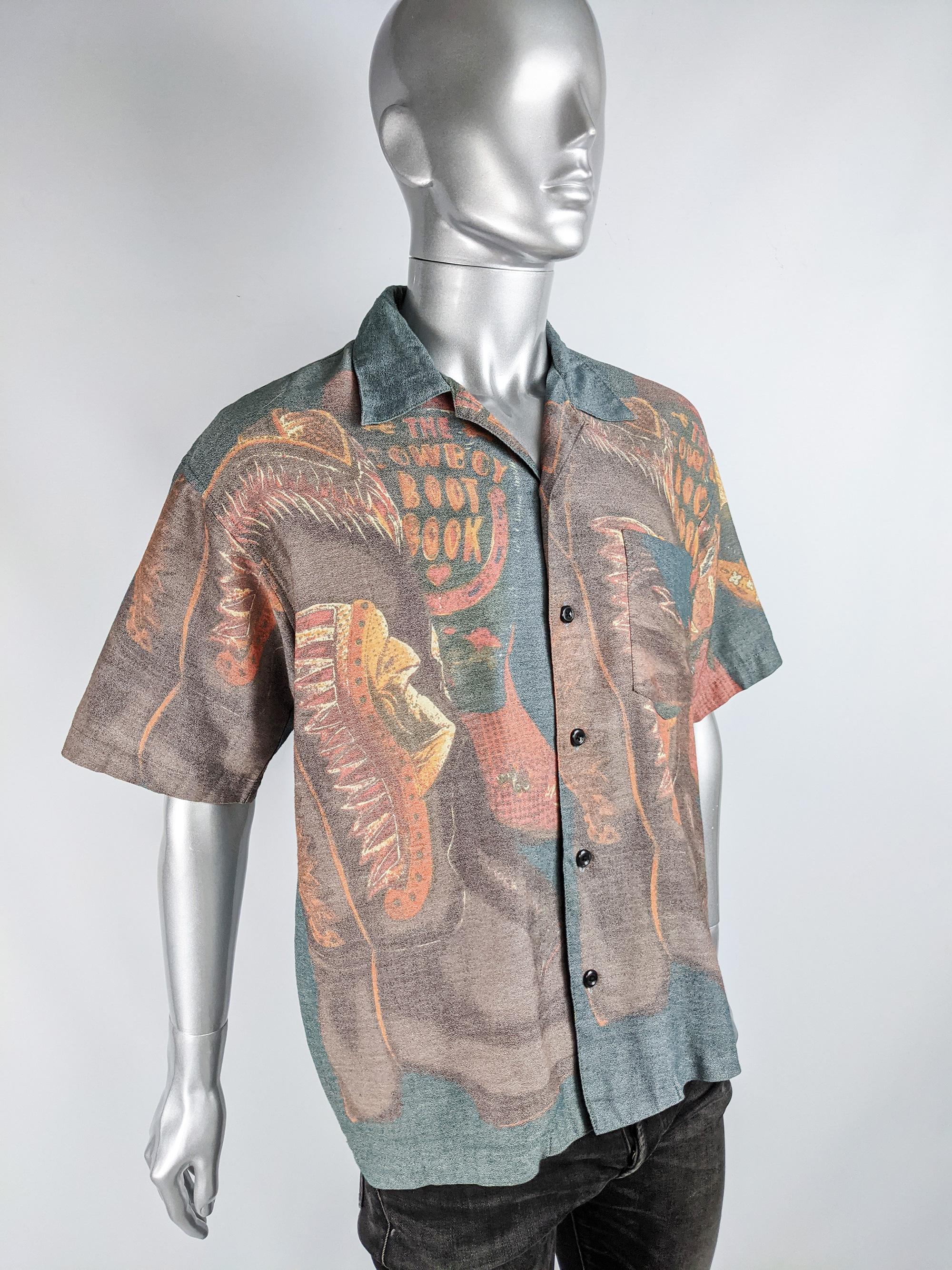 Gray Kansai Yamamoto Mens Cowboy Print Vintage Shirt  For Sale