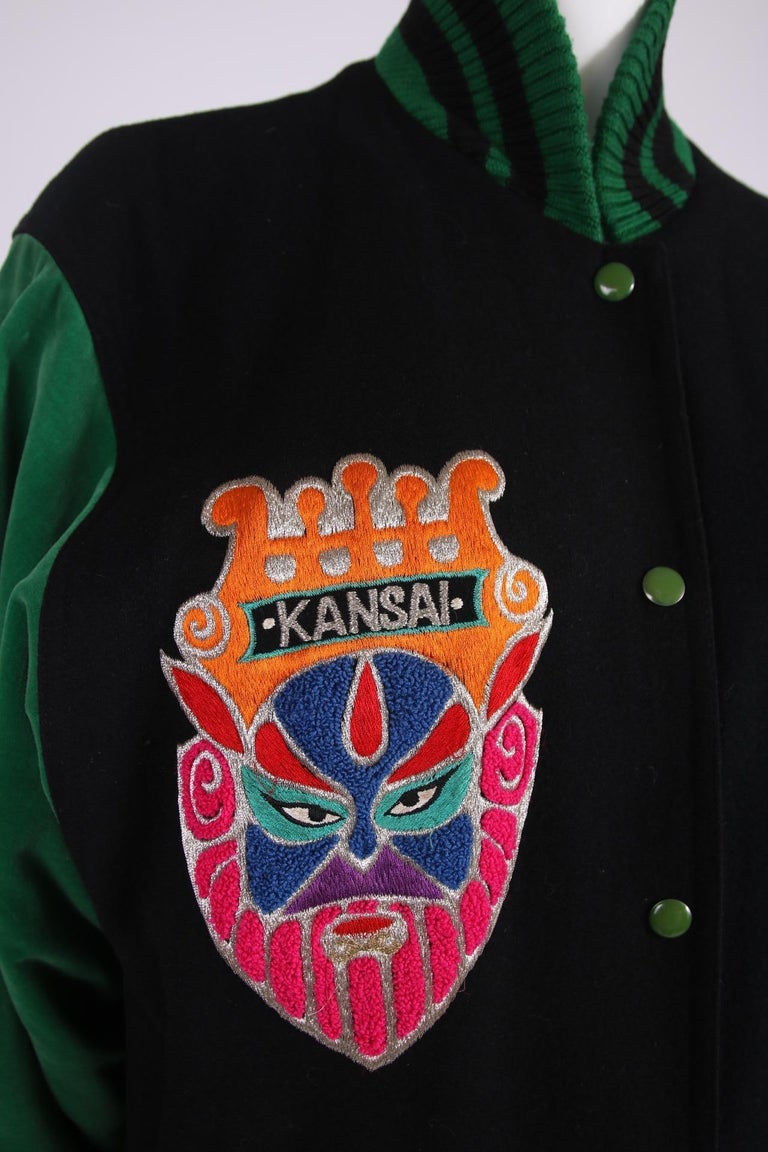 Kansai Yamamoto Oversized Black and Green Varsity Jacket at 1stDibs
