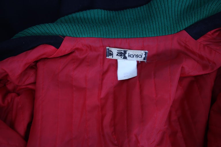 Kansai Yamamoto Oversized Black and Green Varsity Jacket For Sale at