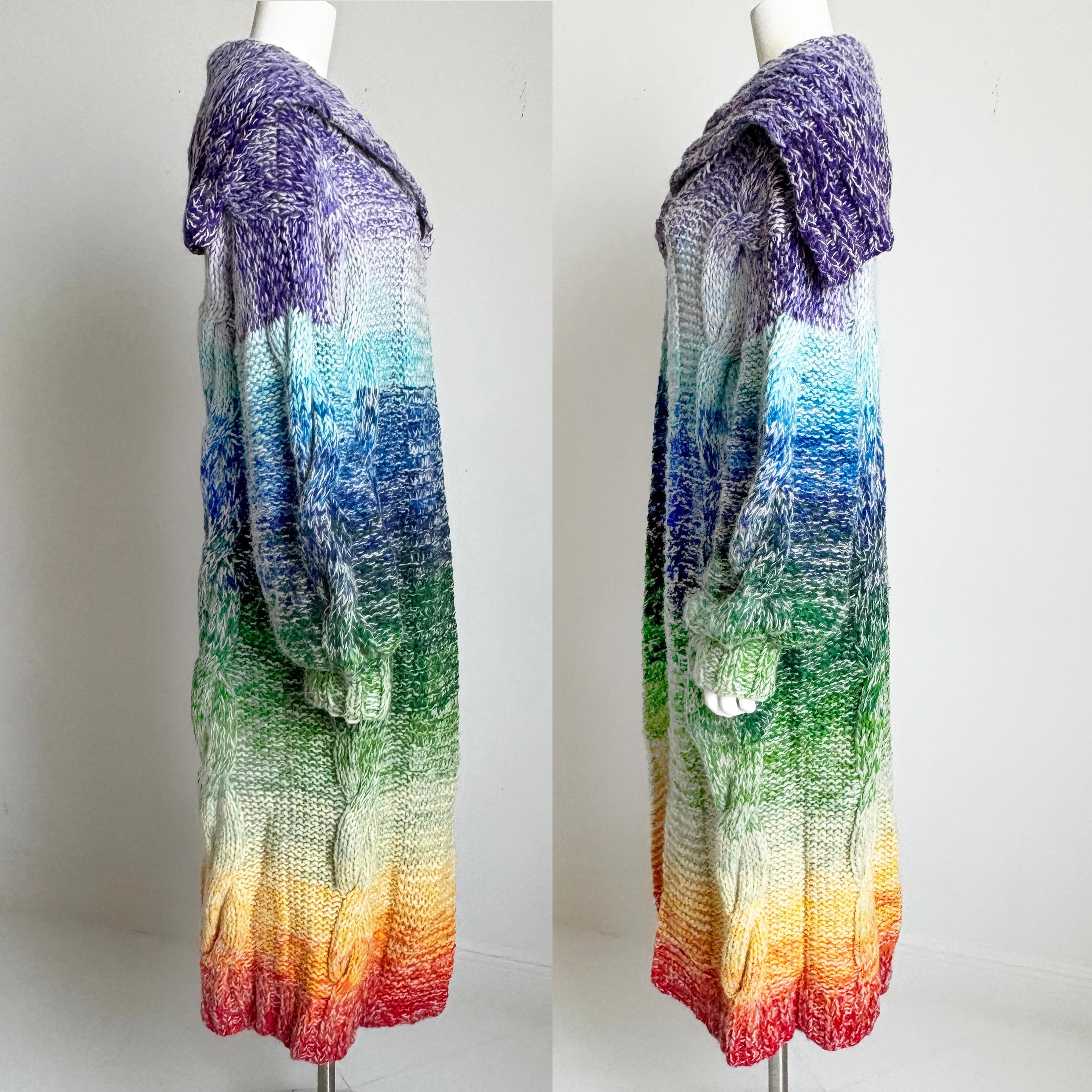 Kansai Yamamoto Rainbow Knit Sweater Long Maxi Duster Vintage 1970s Rare Glam For Sale 2