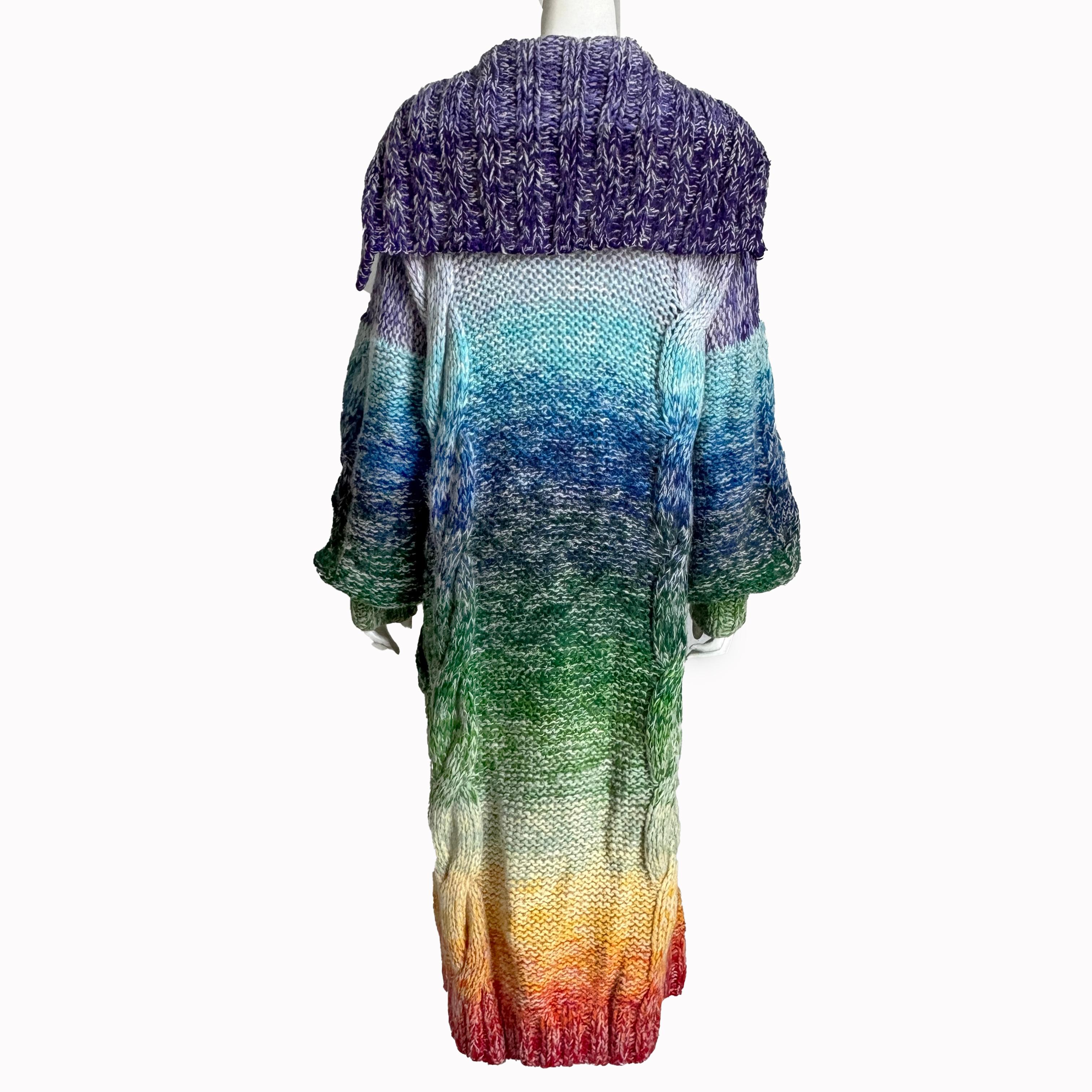 Kansai Yamamoto Rainbow Knit Sweater Long Maxi Duster Vintage 1970s Rare Glam For Sale 3