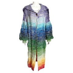 Kansai Yamamoto Rainbow Knit Sweater Long Maxi Duster Vintage 1970s Rare Glam
