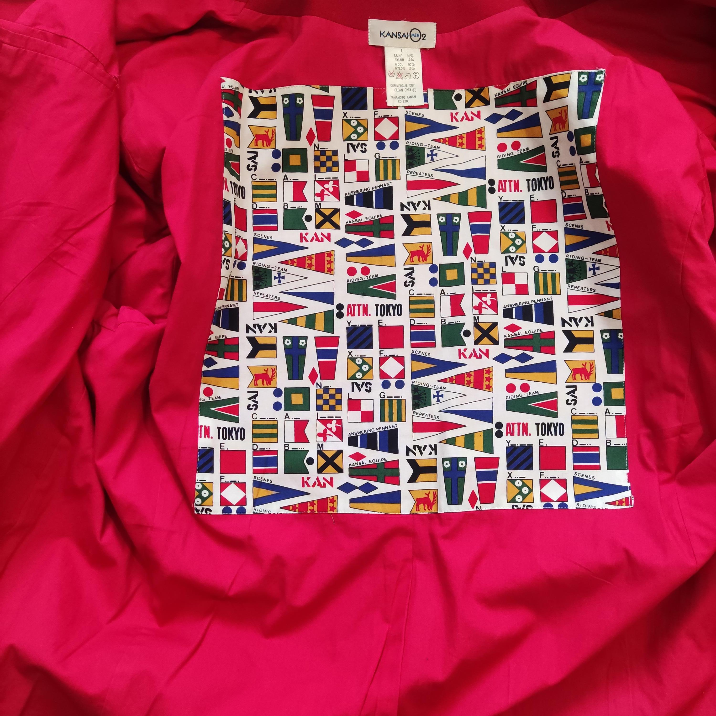Kansai Yamamoto Reiterteam Japanische Vintage Patch Flagge Große rote Jacke Mantel im Angebot 1