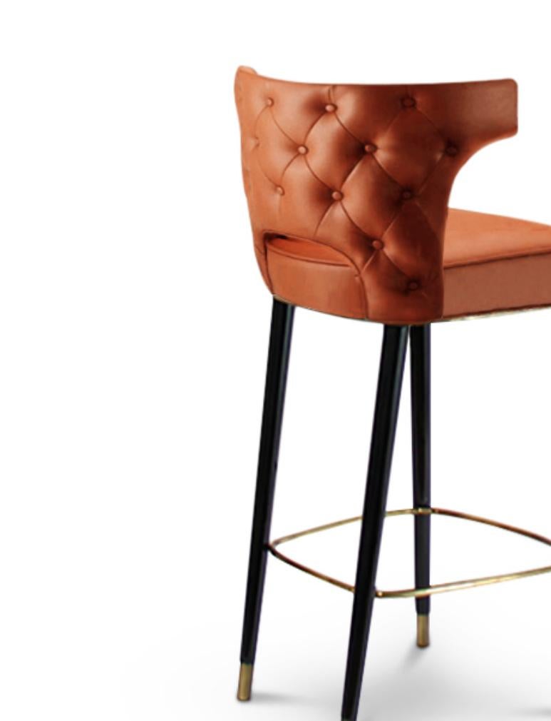 Kansas Bar Chair in Faux Leather with Polished Brass Detail For Sale at