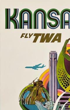 KANSAS CITY FLY TWA Authentic Original Vintage Airline Travel Poster DAVID KLEIN