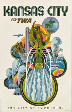 KANSAS CITY FLY TWA Authentic Original Vintage Airline Travel Poster DAVID KLEIN