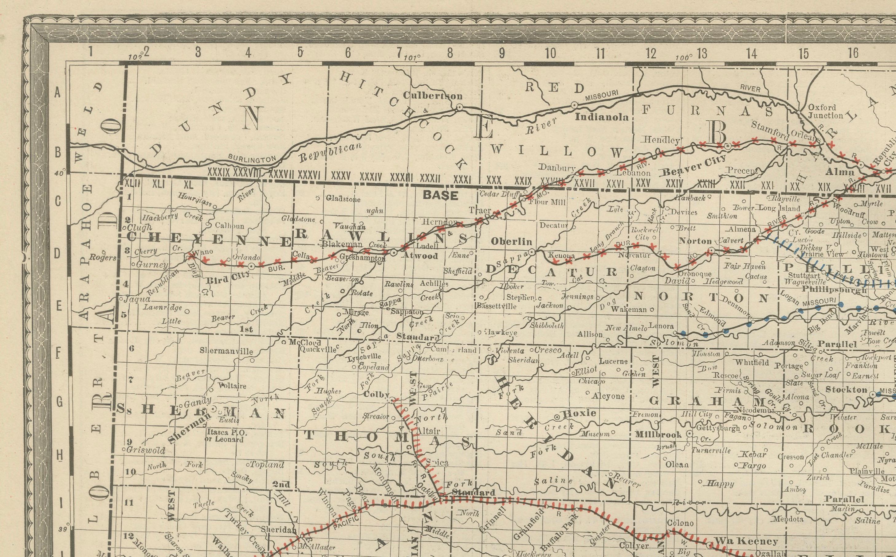 Paper Kansas Railroad Map 1888 – Rand McNally Antique Lithograph For Sale