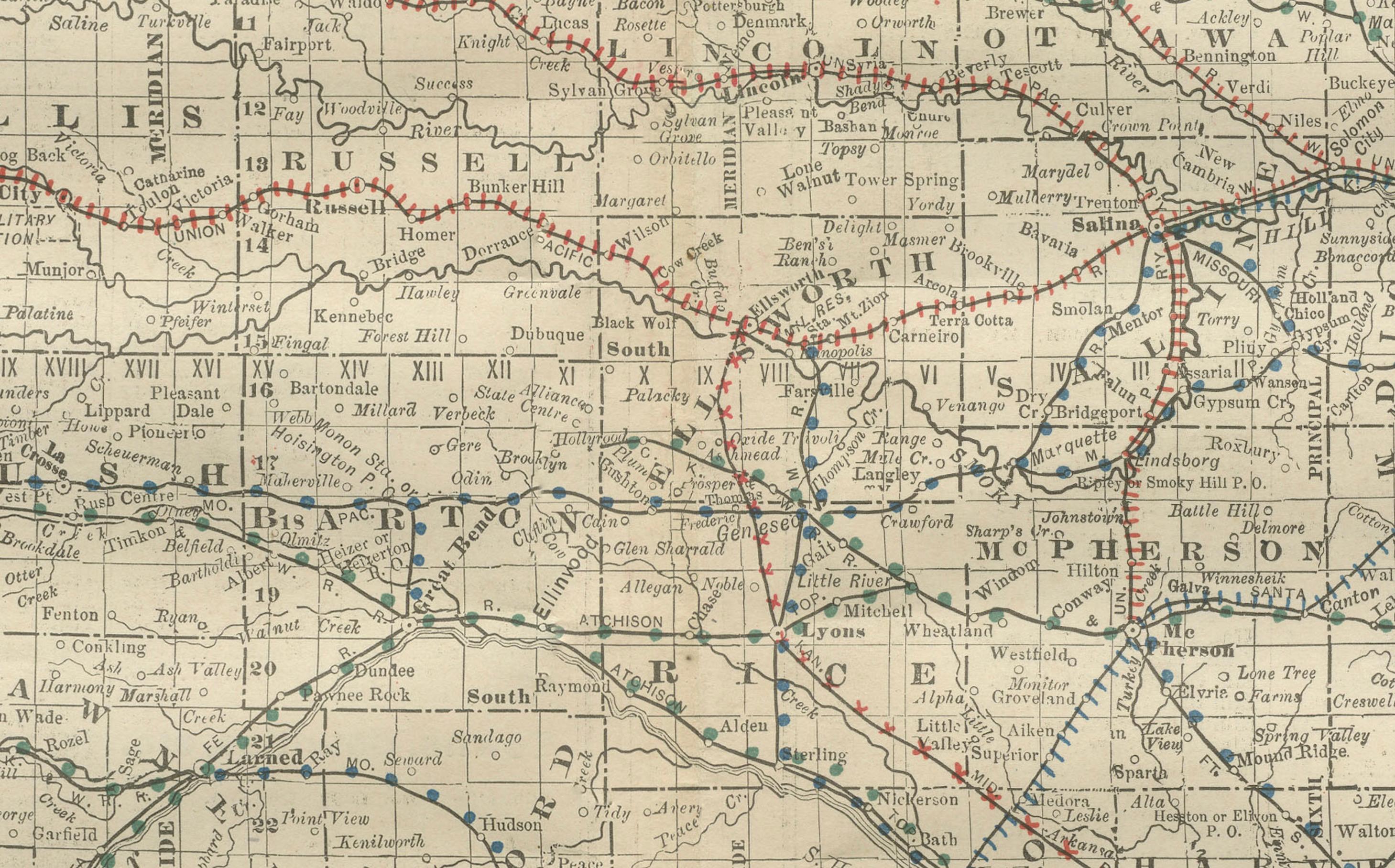 Kansas Railroad Map 1888 – Rand McNally Antique Lithograph For Sale 1