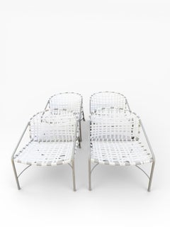 Chaise longue d'extérieur Brown Jordan Suncloth White Strap Lounge Set of 4