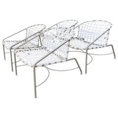 Chaise longue d'extérieur Brown Jordan Suncloth White Strap Lounge Set of 4