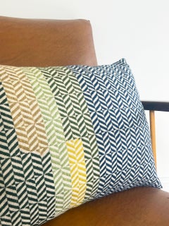 Kantha Handwoven Naturally-dyed Indigo Yellow Green Merino Wool Cushion Pillow