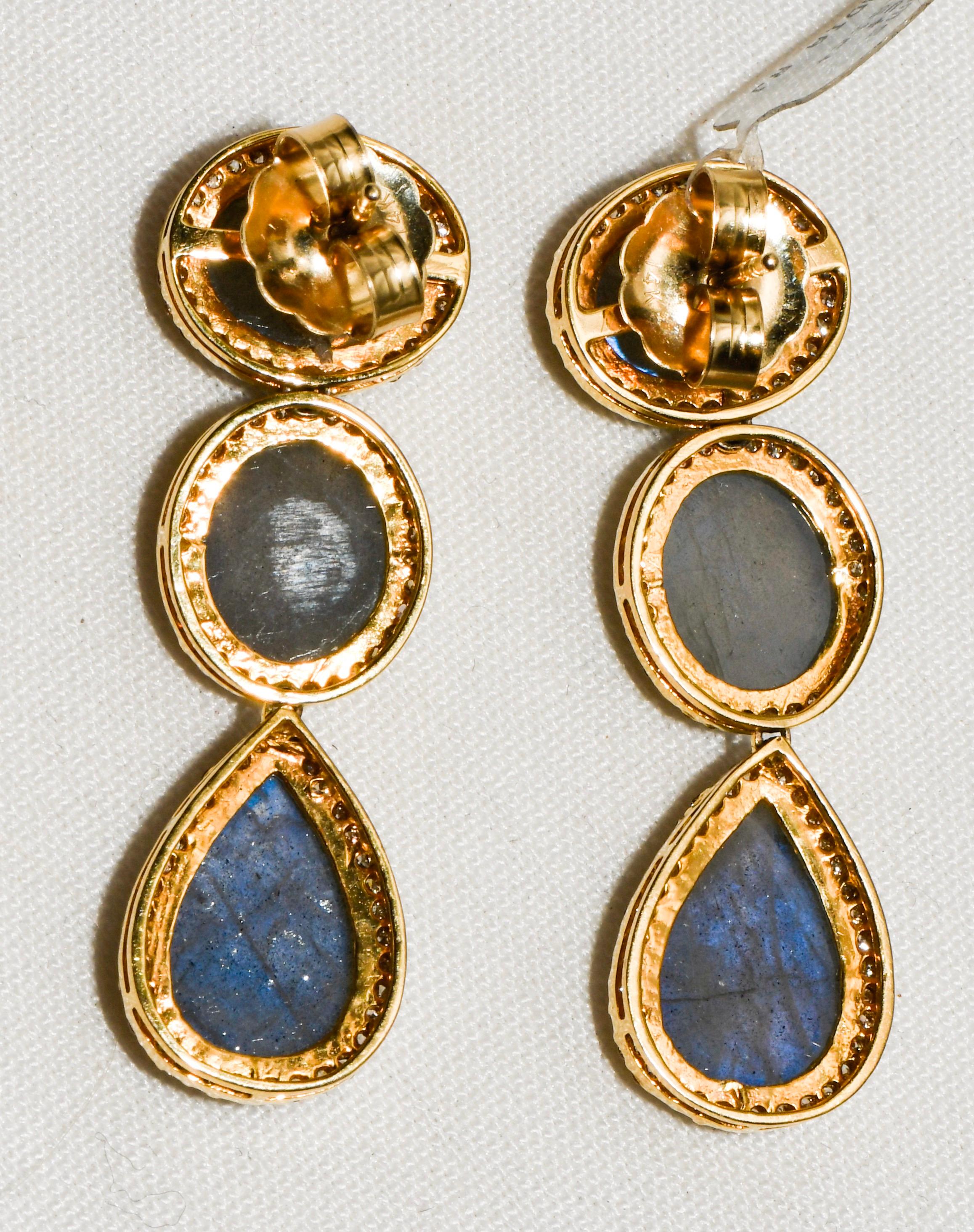 Contemporary Kantis 14 Karat Diamond and Labradorite Dangle Earrings For Sale