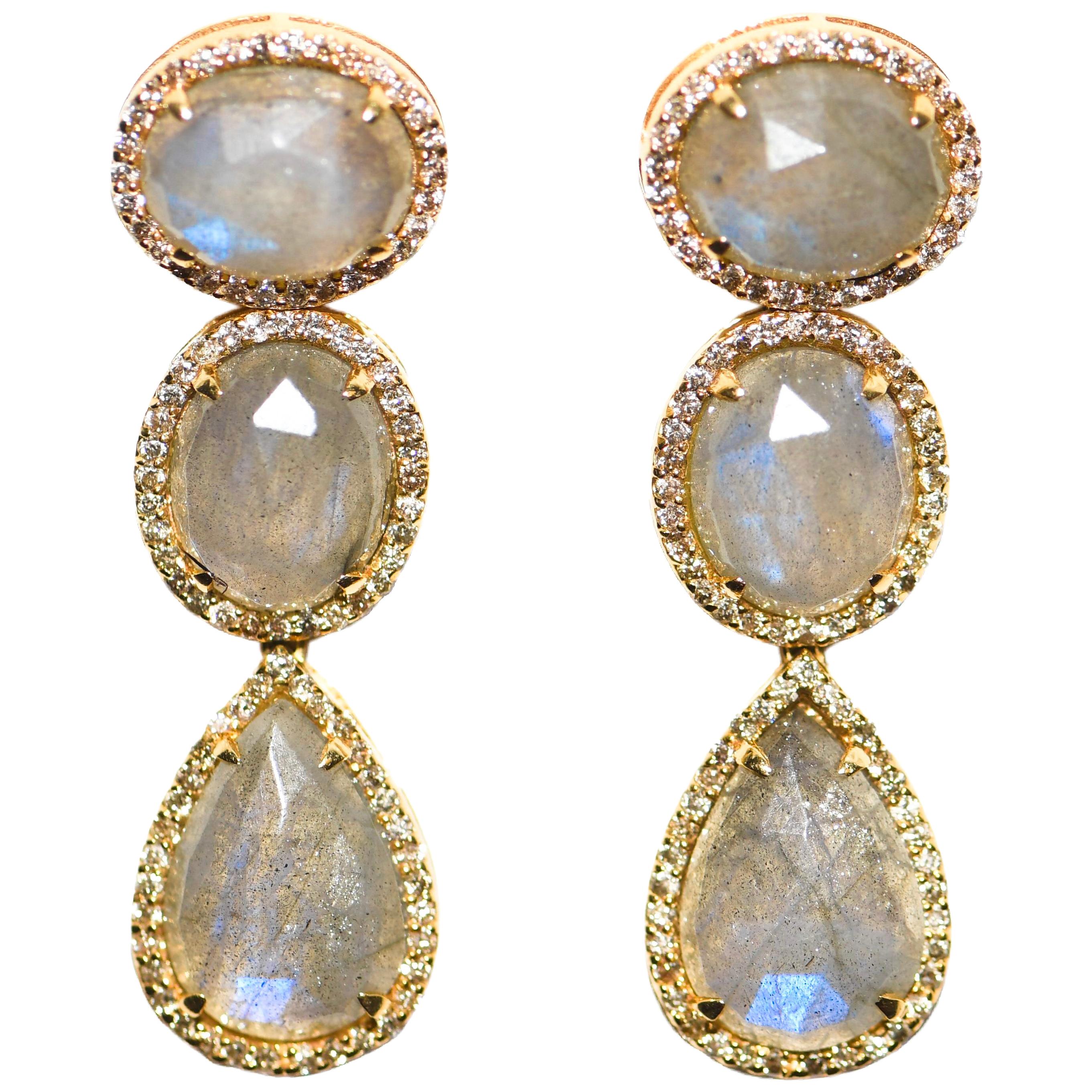 Kantis 14 Karat Diamond and Labradorite Dangle Earrings For Sale