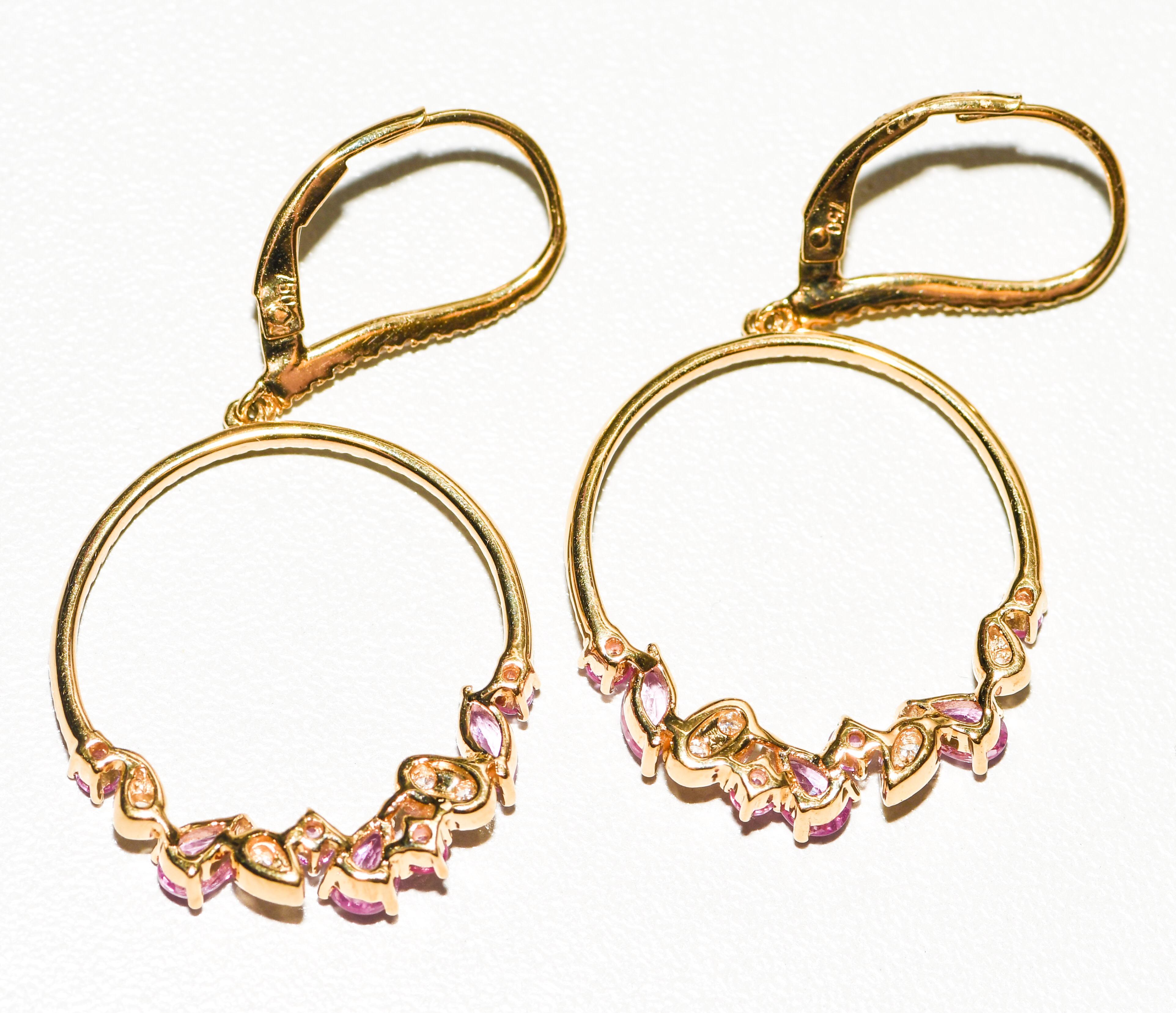 Kantis 18 Karat Diamond and Pink Sapphires Dangling Drop Circles Earrings In New Condition For Sale In Palm Beach, FL