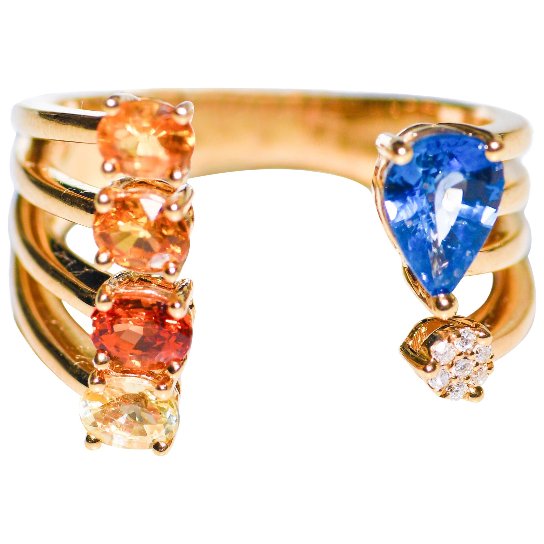 Kantis 18 Karat Diamond and Sapphires Ring For Sale