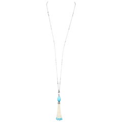 Kantis 18 Karat Diamond, Pearl and Sleeping Beauty Turquoise Tassle Necklace