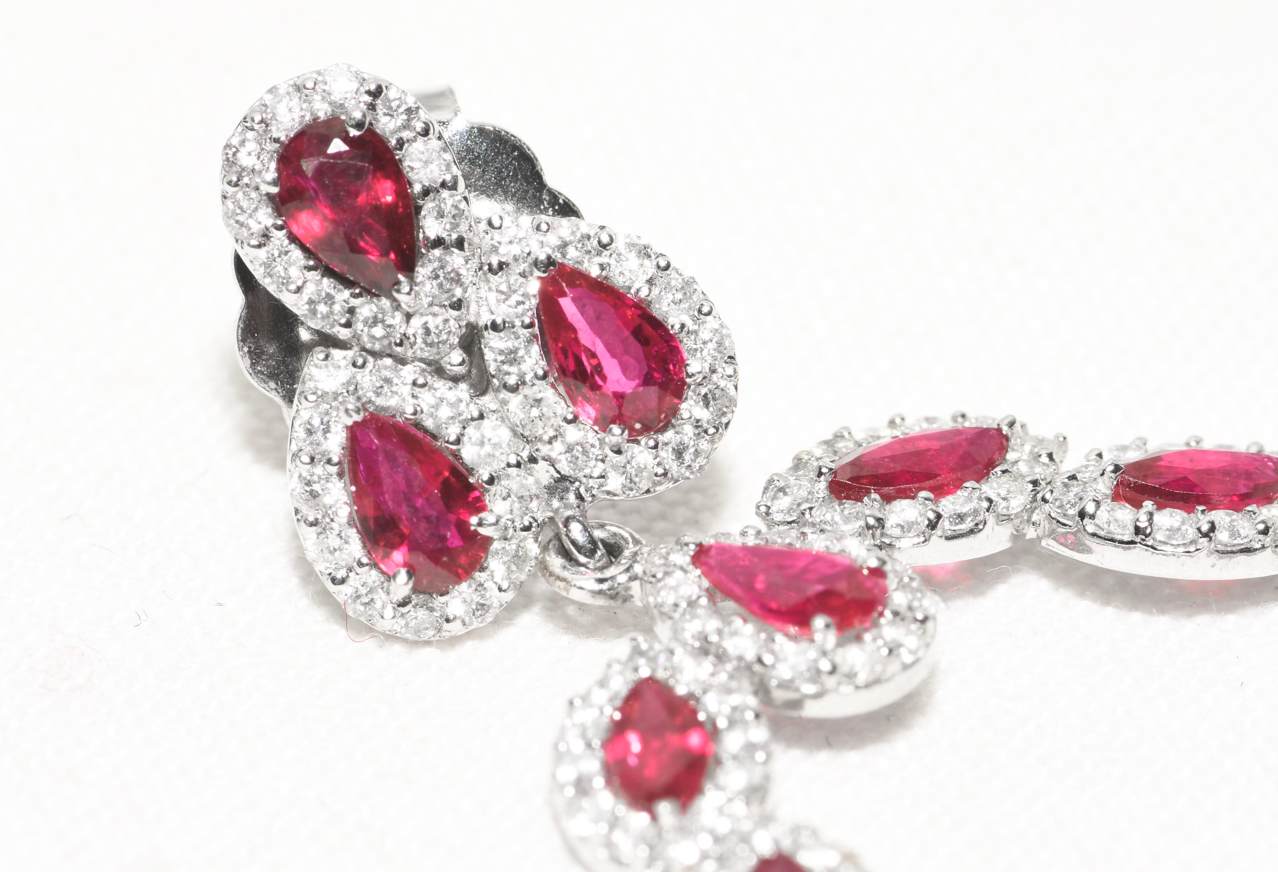 Artisan Kantis 18 Karat Marquise Rubies and Diamonds Pierced Drop Dangle Earrings For Sale