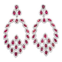 Kantis 18 Karat Marquise Rubies and Diamonds Pierced Drop Dangle Earrings