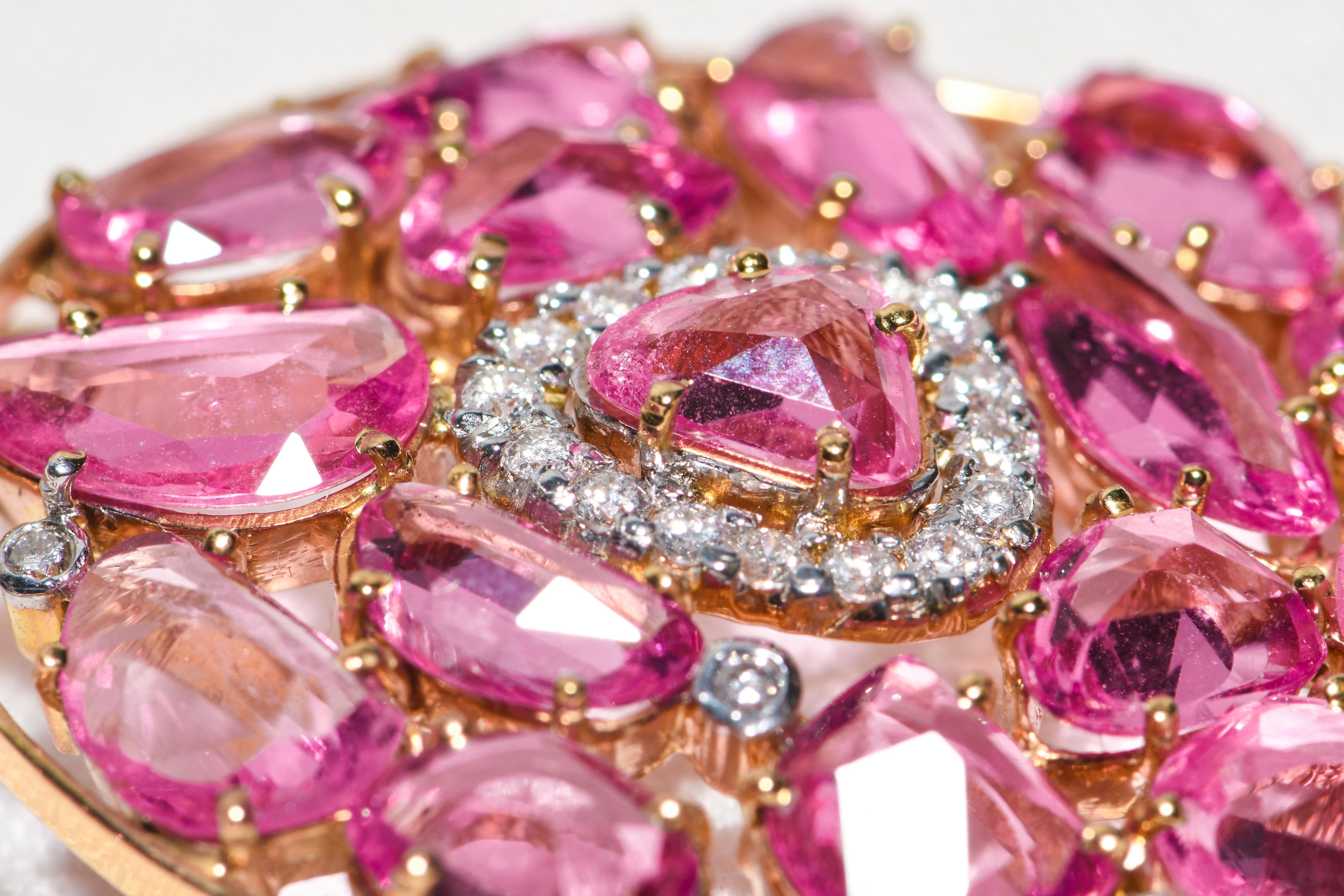 Artisan Kantis 18 Karat Pink Sapphire and Diamond Drop Dangle Earrings